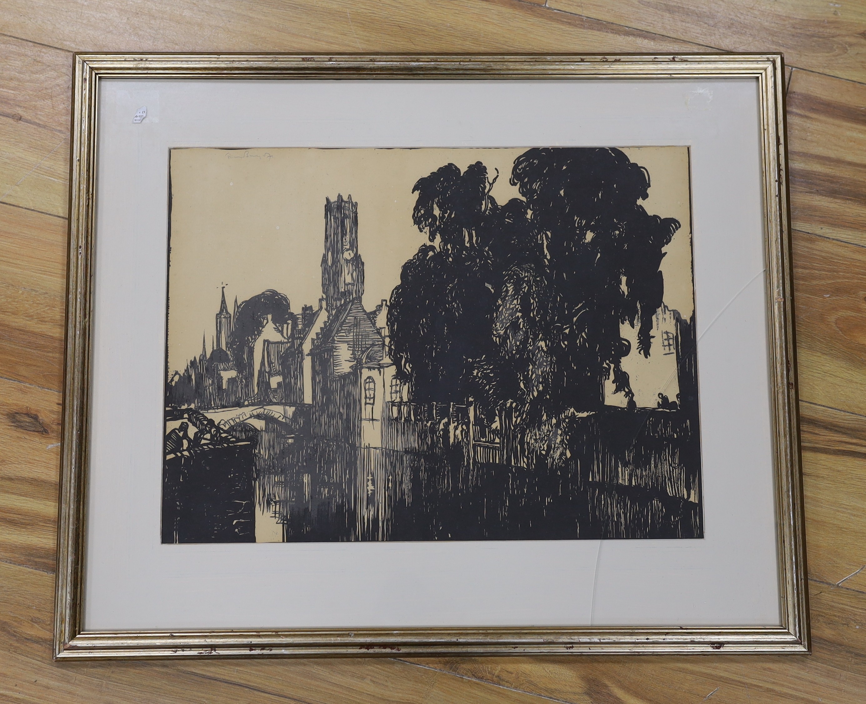 Sir Frank Brangwyn (1867-1956), lithograph, 'The Belfry, Bruges', signed in pencil, 36 x 49cm